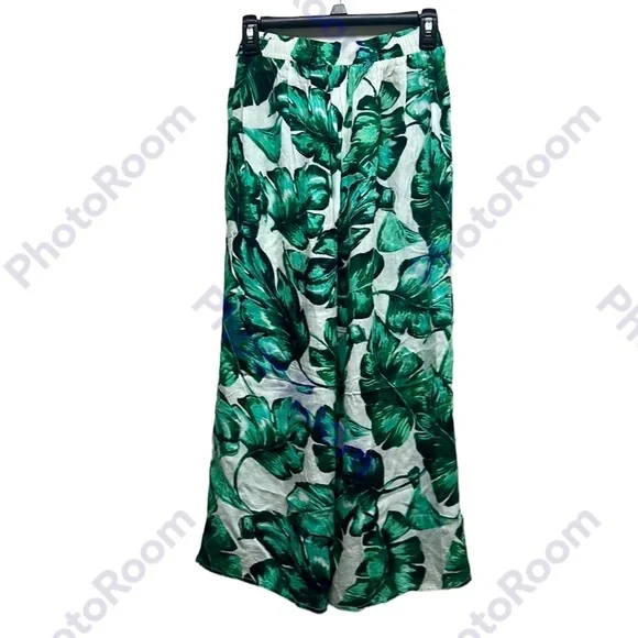 goa Beachwear By Japna | Slit Beach Pants Monstera Leaf Green Swim Palazzo S - Picture 7 of 8
